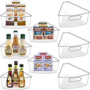 JEISSLIA Lazy Susan Cabinet Organizer Bins for 26"/ 28"/ 32" Diameter Corner Organizer, Plastic Cabinet Storage Bin, 1/8 Wedge - Food Safe, BPA Free, with Non-Slip Pads (for 32" Diameter, 8 Pack)