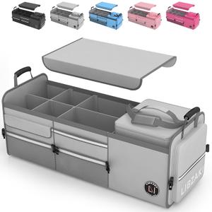 LIBZAKI Oversize 4 in 1 Car Trunk Storage Organizer, Multi Compartment Collapsible Trunk Storage Box with Cooler Bag for Car Truck SUV-Gray