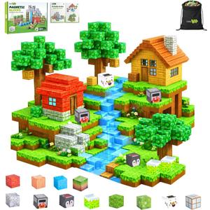 Magnetic Building Blocks 104PCS, STEM Magnet Blocks for Ages 4-8, Montessori Learning Toys for Kids, Sensory Magnetic Cubes for Boys & Girls, Educational Building Set for Birthday