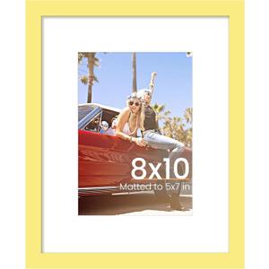 upsimples 8x10 Picture Frame, Display Pictures 5x7 with Mat or 8 x 10 Without, Wall Hanging Photo Frames, Yellow, 1 Pack