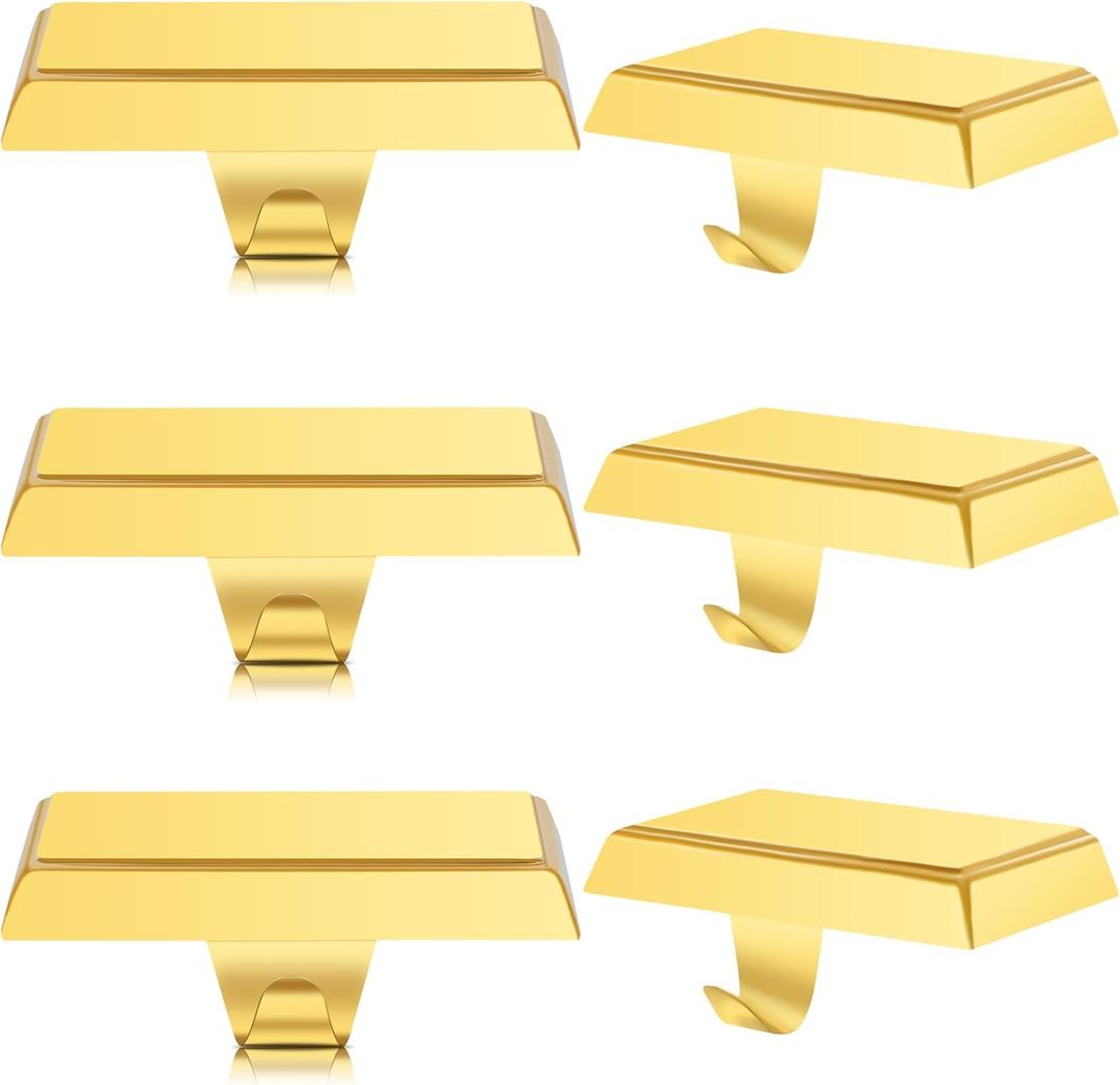 Christmas 6 Pcs Gold Stocking Holders Mantel Hook Hangers Fireplace Hooks Hanger Grip Bases for Christmas Party Decorations Xmas Dcor (Golden)