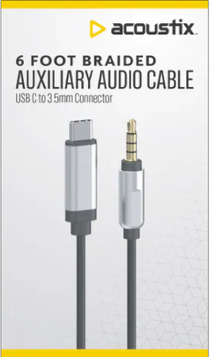 Skullcandy Jib Wired Earbuds with 3.5mm Plug, Noise Isolating Fit, Built-In Microphone Call and Track Control, Convenient for Travel - Black and Acoustic 6 Foot Braided Auxiliary Audio Cable USB-C to 3.5mm Connector