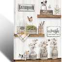 Asunygirl Rustic Cotton Flower Bathroom Boho Wall Art Modern Farmhouse Bathroom Pictures for Wall Framed Home Decor 16x24 inch