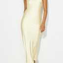 Phicia Sexy Satin Halter Neck Backless Maxi Dress for Women Elegant Tie Cowl Back Formal Wedding Guest Dress for Summer (Yellow, S)