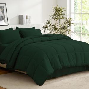 COZYART Full Comforter Set 7 Pcs, Emerald Green Bed in a Bag, All Season Lightweight Soft Reversible Bedding Set, 1 Comforter, 1 Flat Sheet, 1 Fitted Sheet, 2 Pillow Shams, 2 Pillowcases