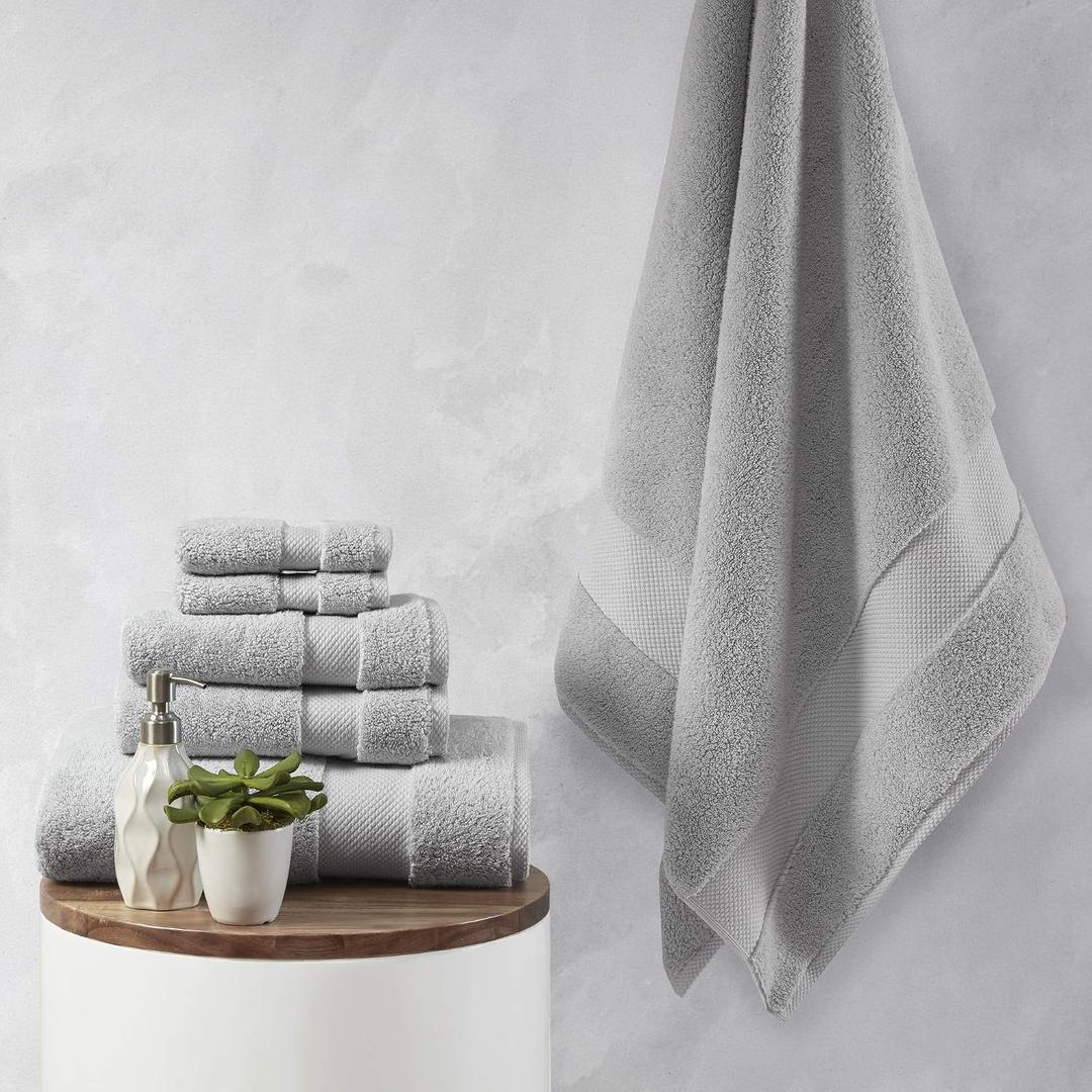 3 x Madison Park Signature Splendor Luxury 100% Cotton Bathroom Towel Set - Soft, Plush 1000 GSM Heavyweight Hotel Quality, Zero Twist, Highly Absorbent, Quick Dry, Multi Sizes, Grey 6 Piece