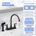 HURRAN 2-Handle Kitchen Faucet with Pull-Out Side Sprayer, 8 Inch High Arch Stainless Steel 360Rotating Kitchen Sink Faucet, 4 Hole Faucet for Kitchen Bar Rv Camper, Black