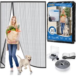 Heavy Duty Door Screen Magnetic Closure, LOVIGA 2024 Thickened Fiberglass Screen Door Mesh, Self Sealing, Side Opened, Pets Friendly, Fine Mesh Keep Bugs Out Fit Door Size 70 Inch X 80 Inch (Gray)