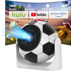 Mini Projector with WiFi & Bluetooth, 1080P 4K Support Smart Projector Portable 180 Rotatable Auto Focus & Keystone Voice Remote Control, Football Movie Home Theater Outdoor Bedroom Use (black)