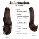 Clip in Ponytail Extension 18 Inch Pony Tails Hair Extensions for Women Long Straight Curly Tail Ponytail Hair piece Synthetic Fake Versatile Pony (Dark Chocolate)