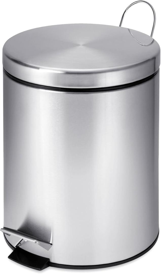 Honey-Can-Do Mini Stainless Steel Trash Can with Lid and Foot Pedal, 5-Liter Small Garbage Bin for Bathroom or Office, Silver