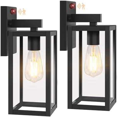 BesLowe 13" Upgraded Motion Sensor Outdoor Wall Lights, 2-Pack Dusk to Dawn Porch Light Outdoor Wall Sconce Lanterns, 3 Lighting Modes Exterior Lighting Fixtures, Black Outside Lights for House Garage - Amazon.com