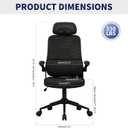 Ergonomic Office Chair - Desk Chair with Adjustable Headrest Lumbar Support Computer Chair - Mesh Comfy Chair with Flip-up Armrests - Gaming Chairs for Adults Home Office (Black+Black), 21.3" W X 17.9" D X 17.5"-21.5" H