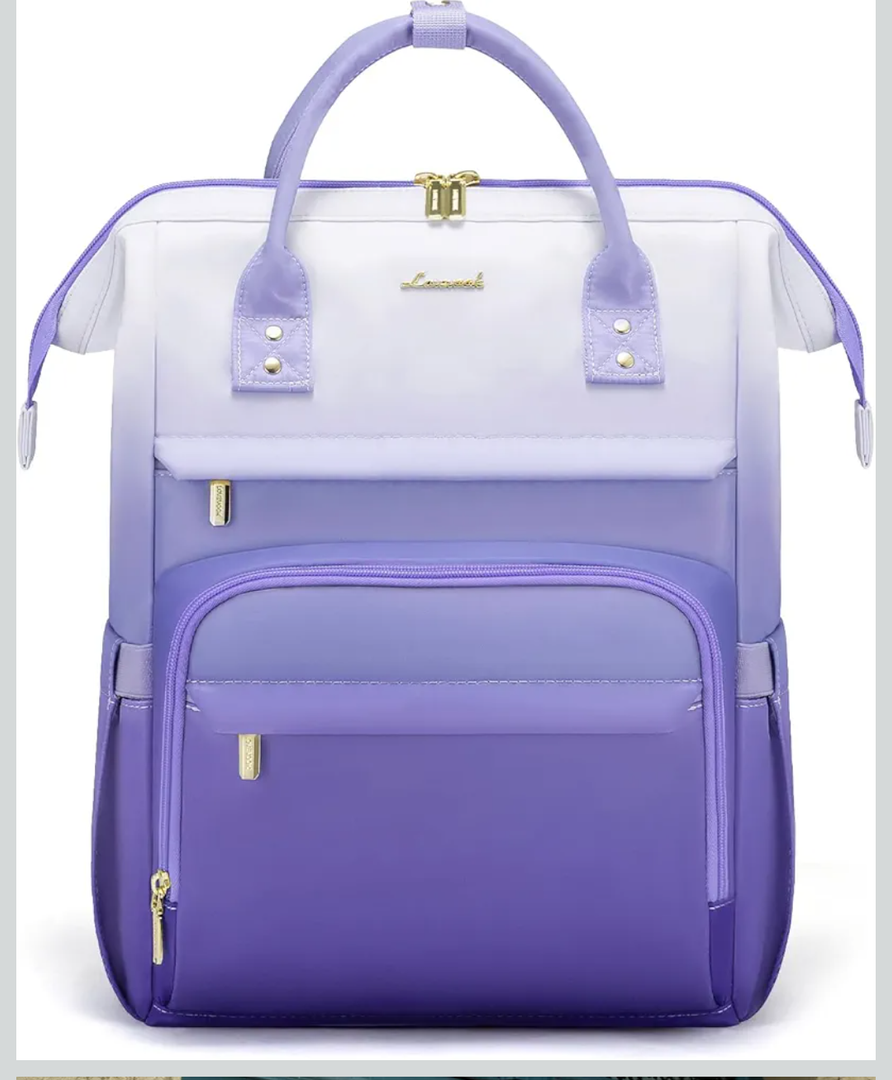 LOVEVOOK Gradient Laptop Backpack for Women, 15.6 Inch Work Computer Bakcpack Purse Laptop Bag With Anti-Theft Pocket,Waterproof Carry on Teacher College Backpack for Travel, Purple/White