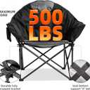 Oversized Camping Chair with Cup Holder & Carry Bag - 500lbs Heavy Duty Moon Saucer Chair for Outdoor, Lawn, Sports, Patio - Padded Folding Sofa Chair, Black & Gray, 1 PCS
