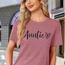 Auntie T Shirt Women Cute Love Heart Print Bless Aunt Tops Tees Casual Short Sleeve Vacation Shirts Tops, Size Small