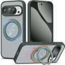 Compatible with Google Pixel 10/Pixel 10 Pro Case with 360 Magnetic Ring Stand [Compatible with Mag-Safe] Shockproof Translucent Phone Case 6.3" for Women Men, Green