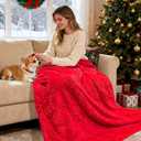 50x60 Inches Sherpa Christmas Blanket for Holiday Home Decor, Red Xmas Tree Jacquard Soft Flannel Fleece Throw Blanket for Bed Couch Sofa, Christmas Decor Gifts for Women Men Teen Family Friends