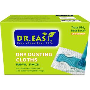 Dr.Easy Dry Sweeping Cloths,72ct Disposable Mopping Pads Refil Pack,fits SWIFFER Sweeper and Other Electrostatic Mop Heads for Floor Mopping and Cleaning.Bigger Size 8x11in,Catch& Lock Dirt & Hair. (White)