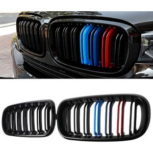 F15 Grill Double Slats Gloss Black Color Compatible with 2014-2018 X5 F15 X6 F16 ABS Color Gloss Black Kidney Grille