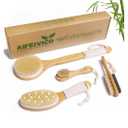 Dry Brushing Body Brush, Natural Boar Bristle Dry Brush, Bamboo Exfoliating Body, Face, Foot, Long Handle Back Scrubber Brush, Meridian Pressure for Lymphatic, Cellulite