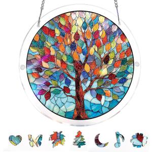2 x Acrylic Suncatcher Window Hanging 7.4 Inch, Double-Sided Light Catcher Ornament for Window Home Garden Decor, Colorful Acrylic Hanging Decoration Gift (Sacred Tree)