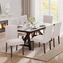Upholstered Parsons Dining Chairs Set of 6, Modern Dining Room Chairs with Back, Fabric Kitchen Side Chairs with Wood Legs for Dinner Farmhouse Restaurant, Beige