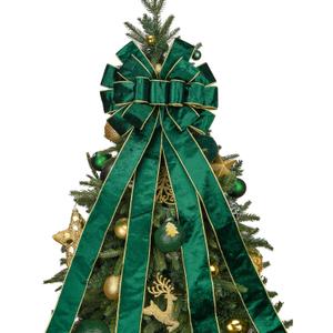 Christmas Tree Topper,48x13 Inches Velvet Toppers Bow,Large Decorative Bows for Christmas Decoration (Green)