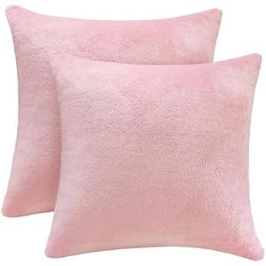 Flannel Throw Pillow Covers 24x24 inches Set of 2,Ultra Soft Cozy Pillow, Decorative Spring Pillow Covers for Sofa, Couch, Living Room, Pink