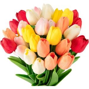 MACTING 30PCS Artificial Tulip Flowers 13.7" Real Touch Fake PU Tulips Bouquet Faux Flowers for Floral Arrangements Table Centerpiece Kitchen Indoor Outdoor Spring Summer Decor (Multi Colors-1)