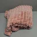 Exclusivo Mezcla Queen Size Flannel Fleece Blanket, Super Soft Striped Jacquard Bed Blanket, Lightweight Fuzzy Cozy for All Seasons, 90x90 Inches, Pink
