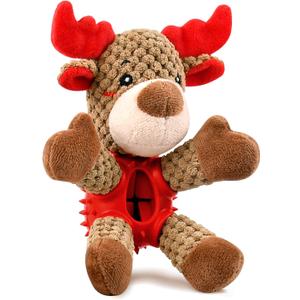 Malier Christmas Squeaky Dog Toys, Durable Latex Rubber Chew Bite Toys Stuffed with Crinkle Paper for Puppy to Medium Pets (Elk)