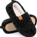 EverFoams Womens Soft Curly Full Slippers Memory Foam Lightweight House Shoes Cozy Loafer with Polar Fleece Lining (8.5, Black)