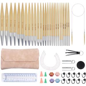 Soleeya 13 Pairs Interchangeable Knitting Needles Set,Interchangeable,Circular Bamboo Knitting Needles for Beginners 0.12-0.39in Handmade DIY, Complete Accessories