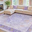 RELEANY Area Rugs 8'x10' Washable Non-Slip, Floral Vintage Distress Print Pattern Medallion Carpet for Living Room Bedroom Dining Room, Light Purple Brown