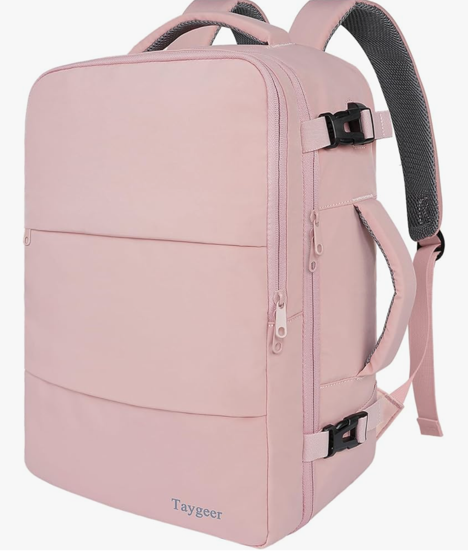 Taygeer Travel Backpack for Women, Carry On Backpack with USB Charging Port & Shoe Pouch, TSA 15.6inch Laptop Mochila Flight Approved, Nurse Bag Casual Daypack for Weekender Business Hiking, Pink