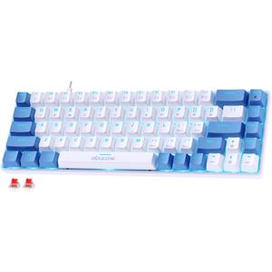 abucow 68-Key Mechanical Keyboard with Blue Backlight 60% Gaming Keyboard Black-Gray Keycaps - Red Switches for a Premium Typing and Gaming Experience on PC and Mac (Blue-White) 