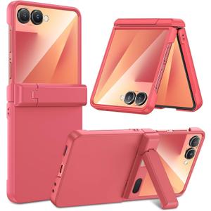 Maxdara for Galaxy Z Flip 7 Case, with [Hidden Kickstand] [Built-in Screen Protector] [Hinge Protection] [Support Wireless Charging] Protective Phone Case for Samsung Galaxy Z Flip 7, Coral Red