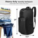 Polecasa Extra Heavy Duty Large Backpack Laundry Bag with Comfortable Padded Shoulder Straps & 4 Pockets, Drawstring bag for Dorm, College, Travel, Black
