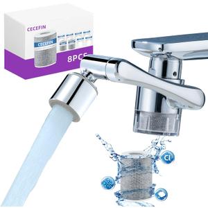 CECEFIN Water-Filter for Sink-Faucet Extender-Aerator - 9pcs Cartridges Reduce Chlorine for Bathroom/Kitchen Skin Face Eye Wash,Brass Faucet Mount Purifier System,1080°Rotating 2-Mode Swivel Aerator