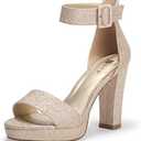 IDIFU Women's IN4 Sabrina Platform Chunky High Heels Ankle Strap Heeled Sandals Wedding Party Dress Shoes 9 Size, Gold Glitter 
