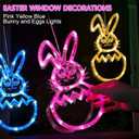 [Timer] Easter Bunny Eggs Window Lights 3 Pack, Blue Pink Yellow Easter Lights Battery Operated with Suction Cup Hook, Hanging Cute Easter Window Decorations for Indoor Home Farmhouse Decor