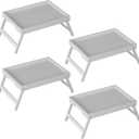Bed Tray Table with Folding Legs, Bamboo Breakfast in Bed for Kitchen Serving Tray, Sofa, Eating, Used As Laptop Desk Snack Tray (4 Pack, White Color)