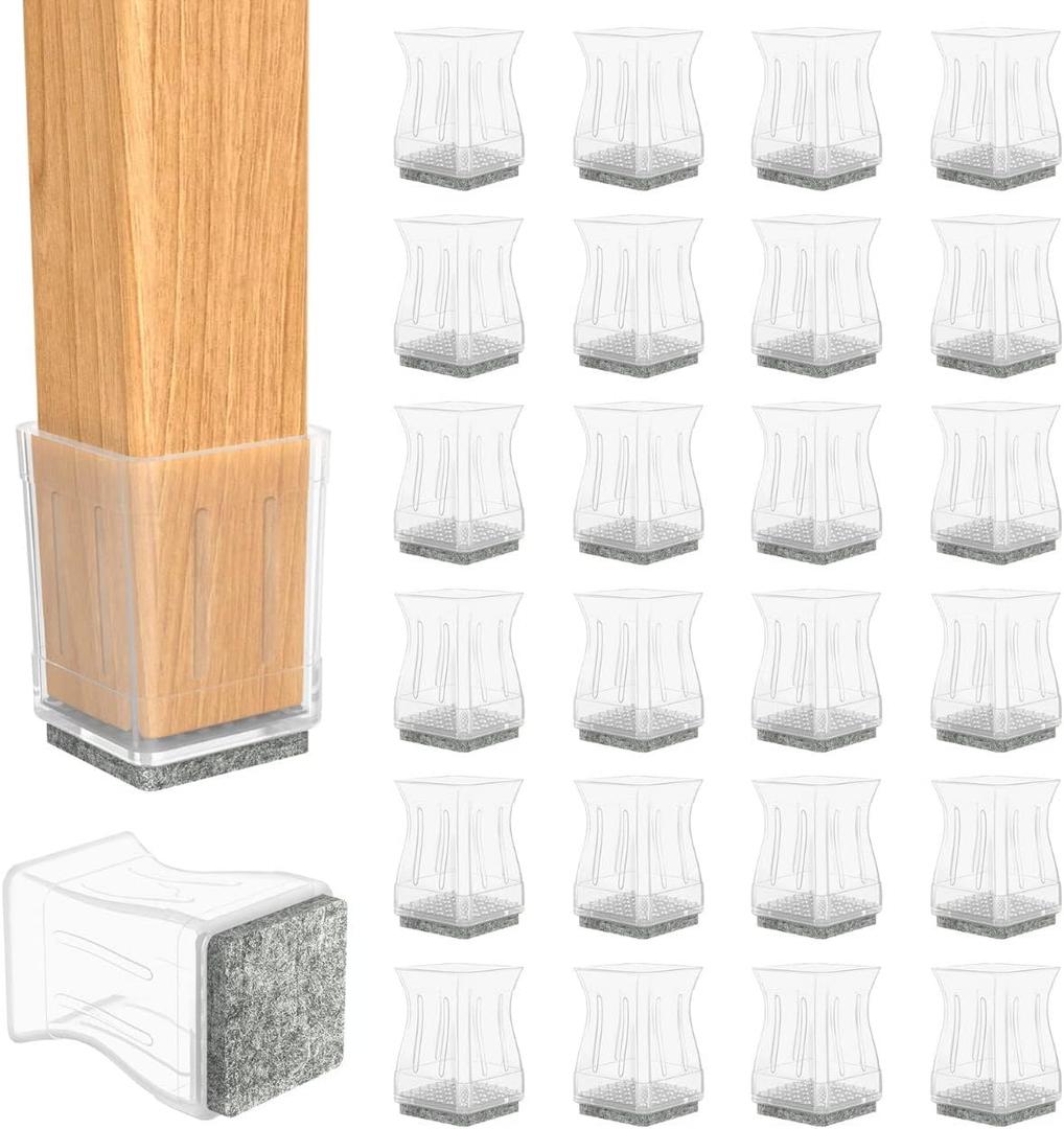 16 Pcs Square Chair Leg Protectors, Chair Caps for Wood & Hardwood Floors (1.25 Inch Clear)