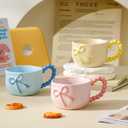 Disoza Bow Coffee Mug Pink Coquette Coffee Mugs Set with Saucer 12 OZ Porcelain Tea Cup Bow Cute Mug for Women Girl