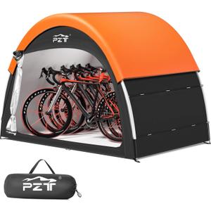 Upgraded Bike Tent with Rain Cover, Portable Outdoor Storage Shed for 4-5 Bikes, 210D Oxford Fabric PU4000 Waterproof, Bike Shed/Bike Cover for Motorcycles, Garden Tools, Lawn Mower (79*59*67in, Orange)