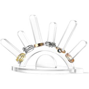 Clear Acrylic Ring Holder, Evil Eye 6 Rods Transparent Ring Display Stand, Jewelry Wedding Ring Display Organizer for Women, Girls Room