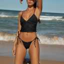 seamoly Colorblock Stripes Tie Side Tankini Set (XS)