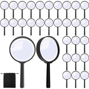 Elcoho 24 Pack Handheld Magnifier Plastic Magnifying Glass for Reading Jewelry Home Office Desk Accessories with Storage Bag