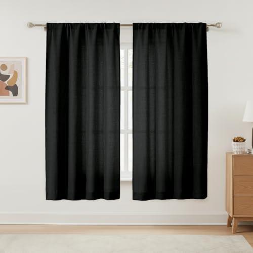 OVZME Black Curtains 63 Inch Length 2 Panels Set, Farmhouse Light Filtering Privacy Curtains for Living Room Bedroom, Rod Pocket Soft Thick Textured Window Drapes, 2x42Wx63L Inches